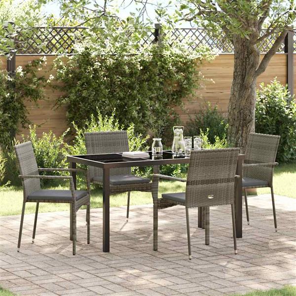 Grote foto vidaxl tuin eetset met kussen 5 pcs grijs poly riet tuin en terras tuinmeubelen