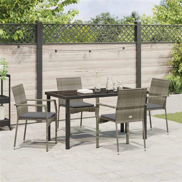 Grote foto vidaxl tuin eetset met kussen 5 pcs grijs poly riet tuin en terras tuinmeubelen