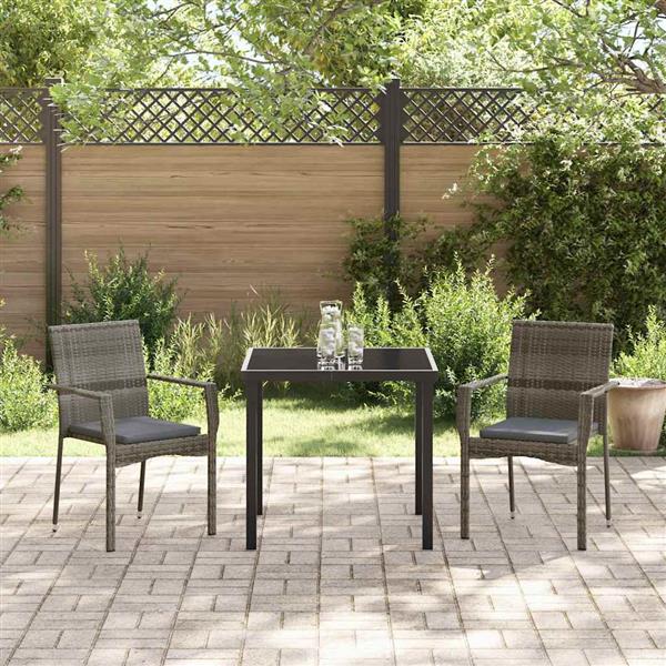 Grote foto vidaxl tuin eetset met kussen 3 pcs grijs poly riet tuin en terras tuinmeubelen