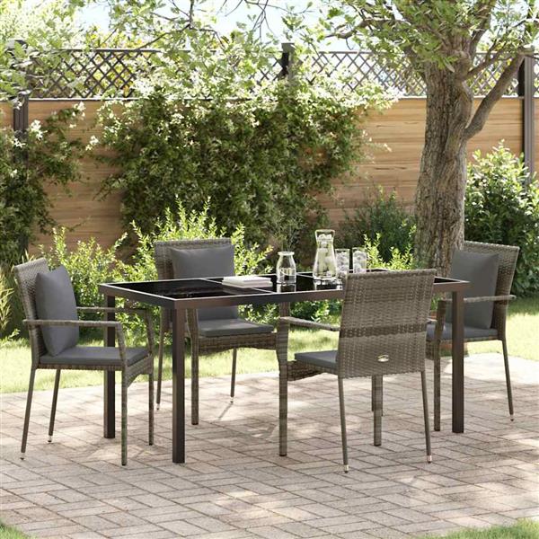 Grote foto vidaxl tuin eetset met kussen 5 pcs grijs poly riet tuin en terras tuinmeubelen