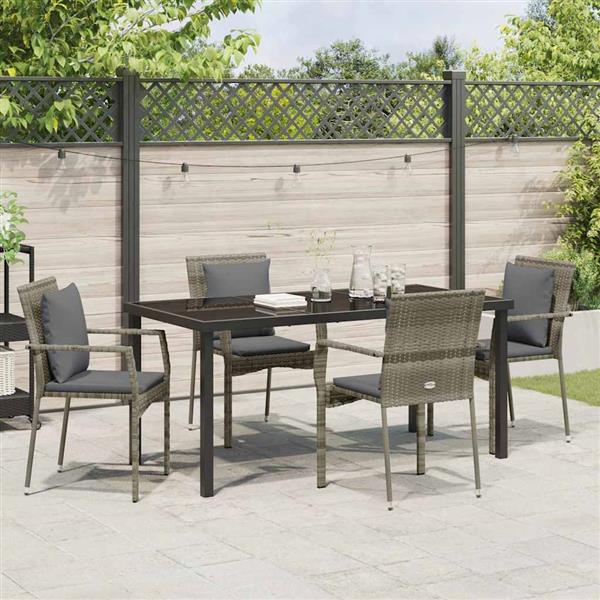 Grote foto vidaxl tuin eetset met kussen 5 pcs grijs poly riet tuin en terras tuinmeubelen