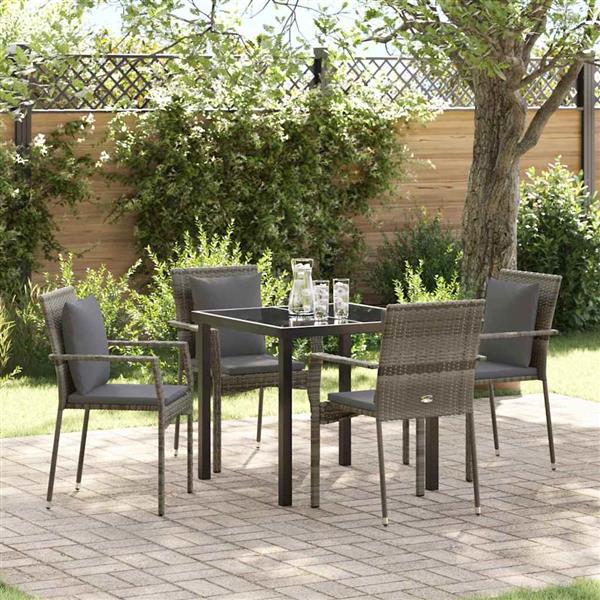 Grote foto vidaxl tuin eetset met kussen 5 pcs grijs poly riet tuin en terras tuinmeubelen