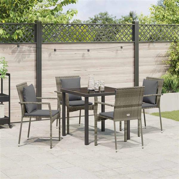 Grote foto vidaxl tuin eetset met kussen 5 pcs grijs poly riet tuin en terras tuinmeubelen