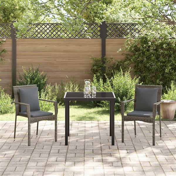 Grote foto vidaxl tuin eetset met kussen 3 pcs grijs poly riet tuin en terras tuinmeubelen
