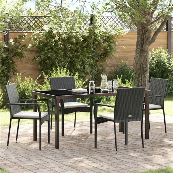 Grote foto vidaxl tuin eetset met kussen 5 pcs zwart poly riet tuin en terras tuinmeubelen