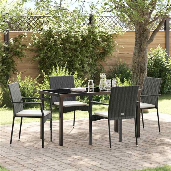 Grote foto vidaxl tuin eetset met kussen 5 pcs zwart poly riet tuin en terras tuinmeubelen