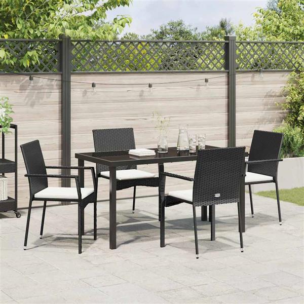 Grote foto vidaxl tuin eetset met kussen 5 pcs zwart poly riet tuin en terras tuinmeubelen