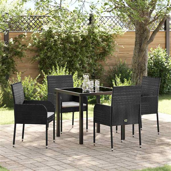 Grote foto vidaxl tuin eetset met kussen 5 pcs zwart poly riet tuin en terras tuinmeubelen