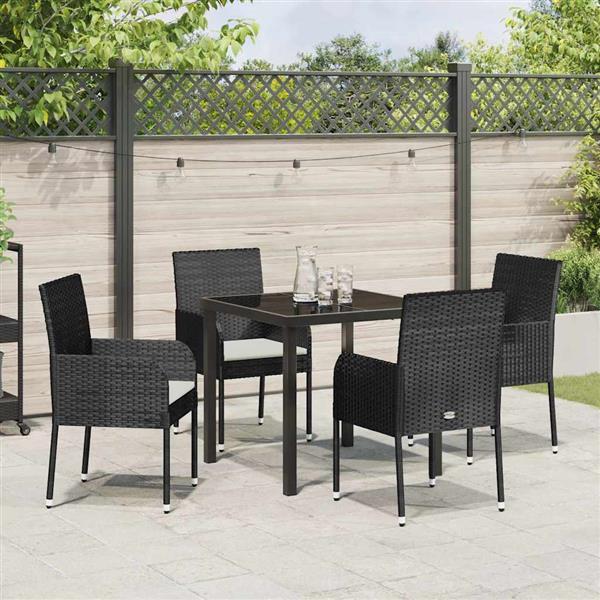 Grote foto vidaxl tuin eetset met kussen 5 pcs zwart poly riet tuin en terras tuinmeubelen