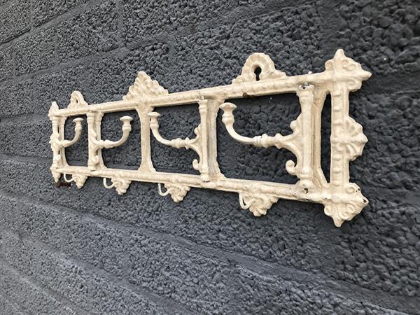 Grote foto wandkapstok antiek wit met draaibare haak gietijzer shabby look geschilderd huis en inrichting woningdecoratie