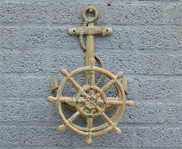 Grote foto waterslanghouder gietijzer groen bruin met anker tuin en terras tuindecoratie