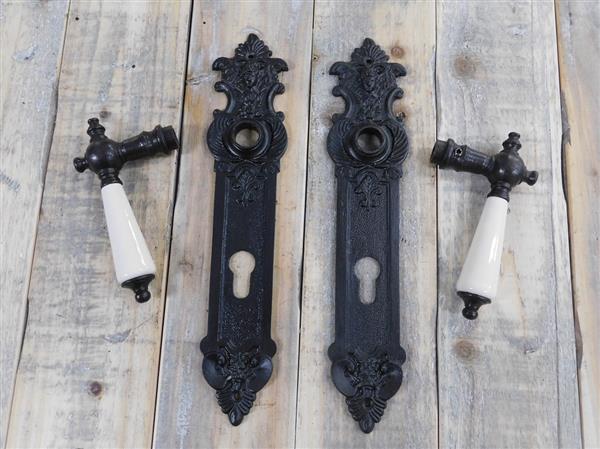 Grote foto set 2 deurgrepen met porseleinen handvat ivoor 2 beschermende deurplaten pz92 engel antieke ij doe het zelf en verbouw materialen en producten