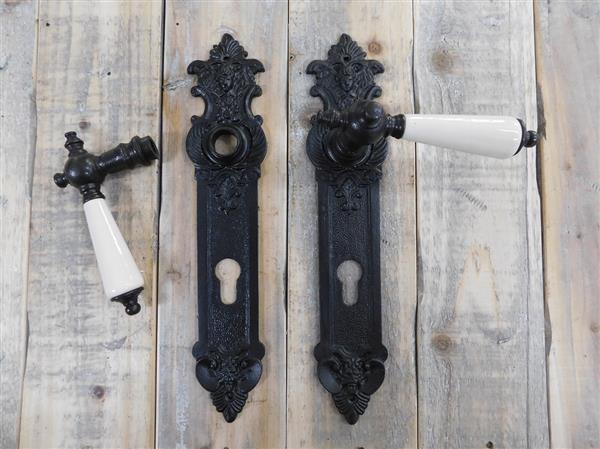 Grote foto set 2 deurgrepen met porseleinen handvat ivoor 2 beschermende deurplaten pz92 engel antieke ij doe het zelf en verbouw materialen en producten