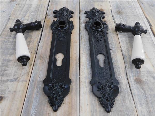 Grote foto set 2 deurgrepen met porseleinen handvat ivoor 2 beschermende deurplaten pz92 engel antieke ij doe het zelf en verbouw materialen en producten