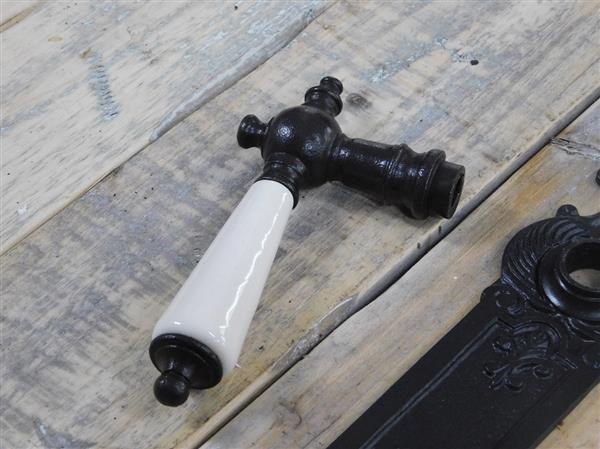 Grote foto set 2 deurgrepen met porseleinen handvat ivoor 2 beschermende deurplaten pz92 engel antieke ij doe het zelf en verbouw materialen en producten