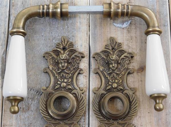 Grote foto set deurklinken met lange platen pz 72 gepatineerd messing grepen van porselein doe het zelf en verbouw materialen en producten