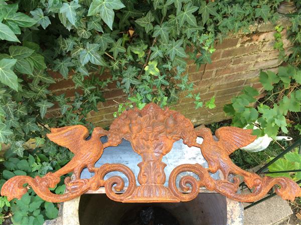 Grote foto wandornament duifjes eten bessen gietijzer rust. tuin en terras tuindecoratie