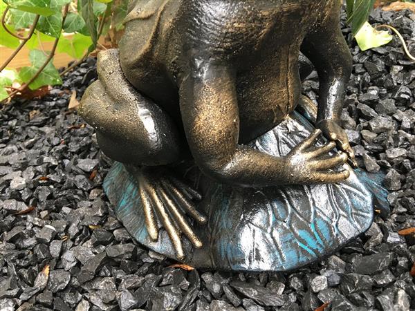 Grote foto prachtige forse bronskleurige kikker vol gietijzer tuin en terras tuindecoratie