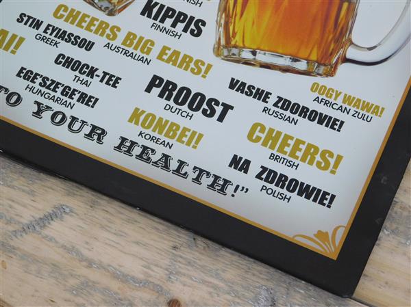 Grote foto wandbord bier proost in vele talen metaal huis en inrichting woningdecoratie