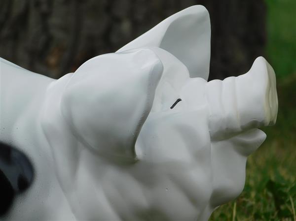 Grote foto spaarvarken xl polystone wit met zwart tuin en terras tuindecoratie
