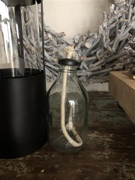 Grote foto olielamp zwart metaal en glas lantaarn ophangbaar tuin en terras tuindecoratie