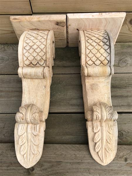 Grote foto fraaie set snaks schouwconsole grote wandconsole set met de hand gesneden uit koloniaals hout zee tuin en terras tuindecoratie