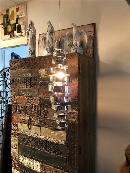 Grote foto hanglamp xl chrome nikkel super mooi en apart tuin en terras verlichting