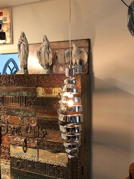 Grote foto hanglamp xl chrome nikkel super mooi en apart tuin en terras verlichting