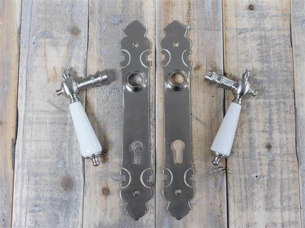 Grote foto set deurbeslag pz 92 mat nikkel met porseleinen grepen in ivoor doe het zelf en verbouw materialen en producten