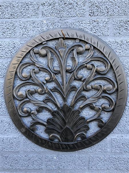 Grote foto wandornament rond sier gesneden zwart bruin small tuin en terras tuindecoratie
