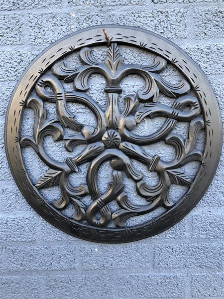 Grote foto wandornament rond prachtig sier gesneden zwart bruin small tuin en terras tuindecoratie