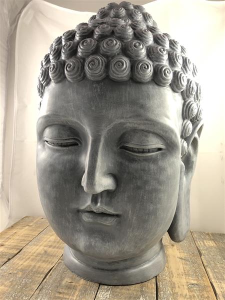 Grote foto indonesische boeddha hoofd polystein beton grijs tuin en terras tuindecoratie