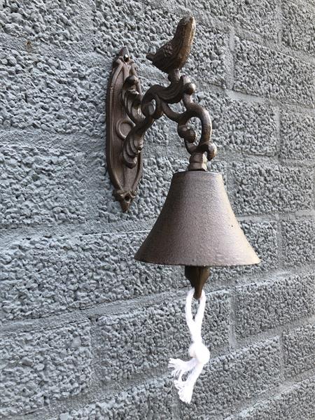 Grote foto deur post bel klok gietijzer bruin met vogel. doe het zelf en verbouw deuren en horren