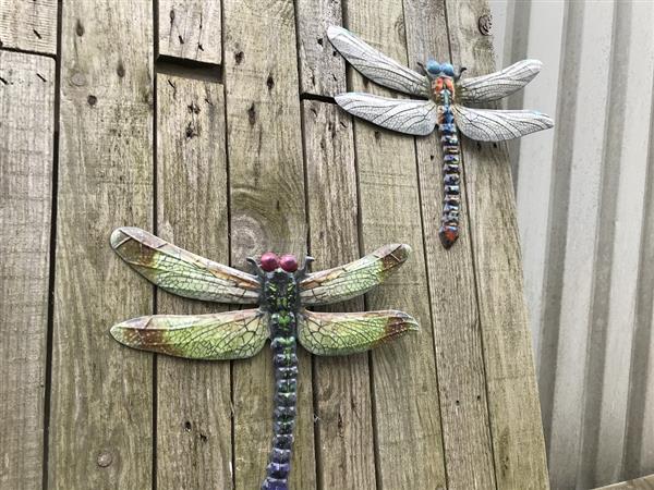 Grote foto set libelles metalen wandornamenten heel erg mooi tuin en terras tuindecoratie