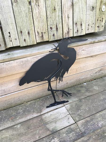 Grote foto prachtig silhouette van een reiger mat zwart metaal tuin en terras tuindecoratie