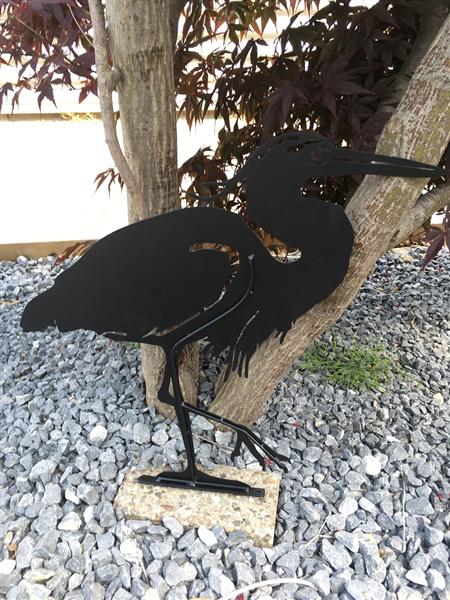 Grote foto prachtig silhouette van een reiger mat zwart metaal tuin en terras tuindecoratie
