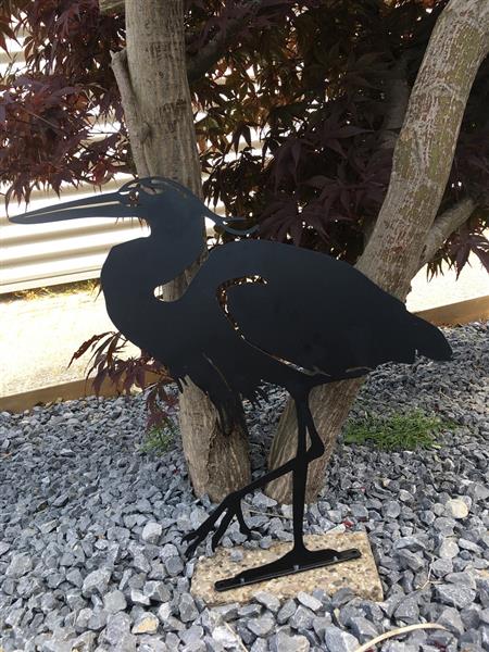 Grote foto prachtig silhouette van een reiger mat zwart metaal tuin en terras tuindecoratie