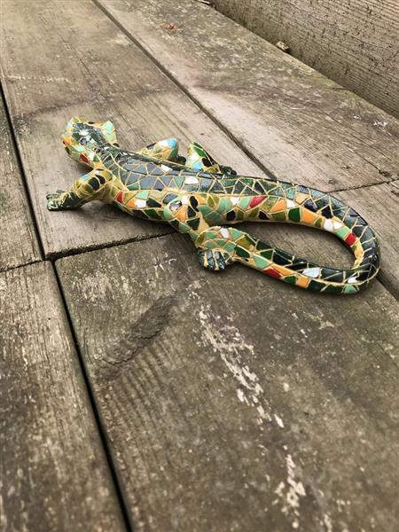 Grote foto een prachtige salamander in mozaiek stijl vrolijk beeldje huis en inrichting woningdecoratie