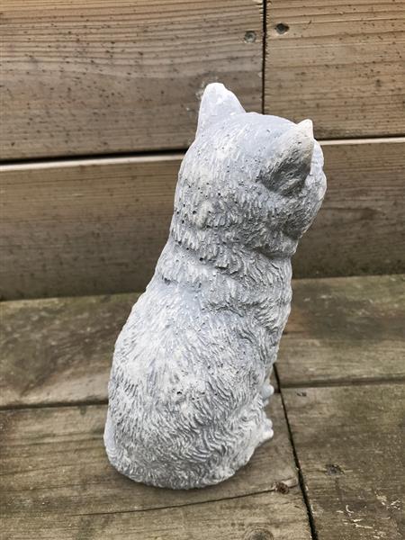 Grote foto een mooie zittende poes gemaakt van steen fraai in detail tuin en terras tuindecoratie