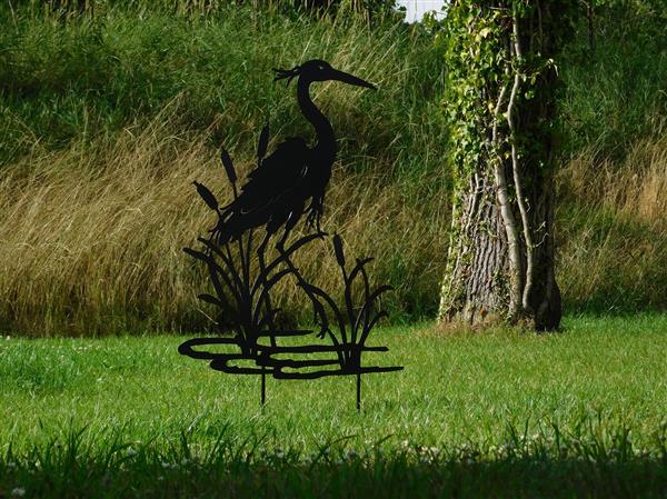 Grote foto tuinsteker reiger silhouette 112 cm mat zwart tuin en terras tuindecoratie