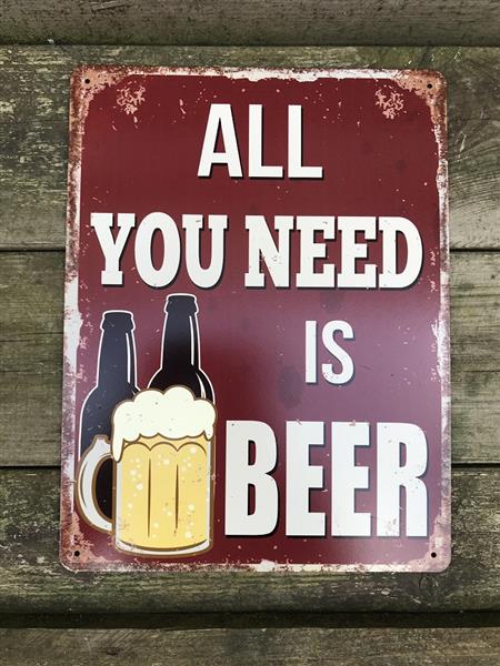 Grote foto bordje met de tekst all you need is beer mooie sign huis en inrichting woningdecoratie