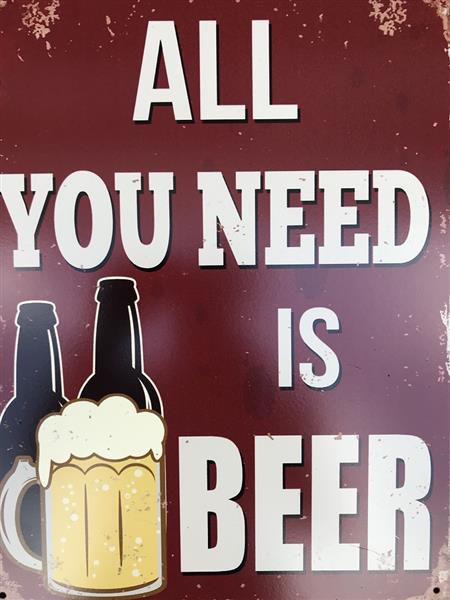 Grote foto bordje met de tekst all you need is beer mooie sign huis en inrichting woningdecoratie
