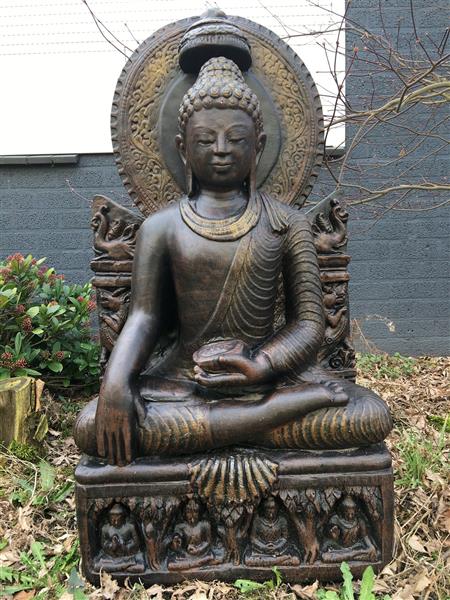 Grote foto thaise boeddha op troon 93 cm steen tuin en terras tuindecoratie