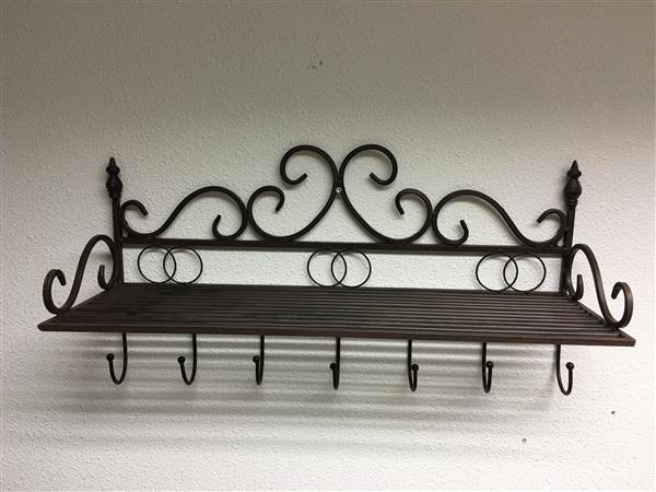 Grote foto 1 laags kapstokrek wandrek in smeedijzer bruin huis en inrichting woningdecoratie