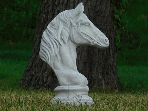 Grote foto beeld paardenhoofd vol steen wit met grijze tinten tuin en terras tuindecoratie