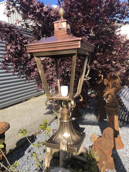Grote foto lamp messing koper xl op voet geweldige uitstraling tuin en terras verlichting