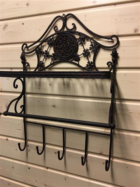 Grote foto wandrek smeedijzer old rustlook met 1 opberg laag en 5 kapstokhaken. huis en inrichting woningdecoratie