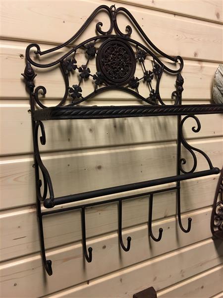 Grote foto wandrek smeedijzer old rustlook met 1 opberg laag en 5 kapstokhaken. huis en inrichting woningdecoratie