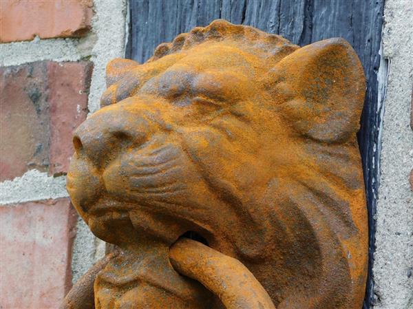 Grote foto grote leeuwenkop als deurklopper gietijzer rust bruin doe het zelf en verbouw materialen en producten