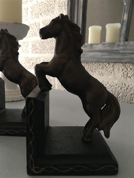 Grote foto boekensteunenset de steigerende paarden bronslook. tuin en terras tuindecoratie